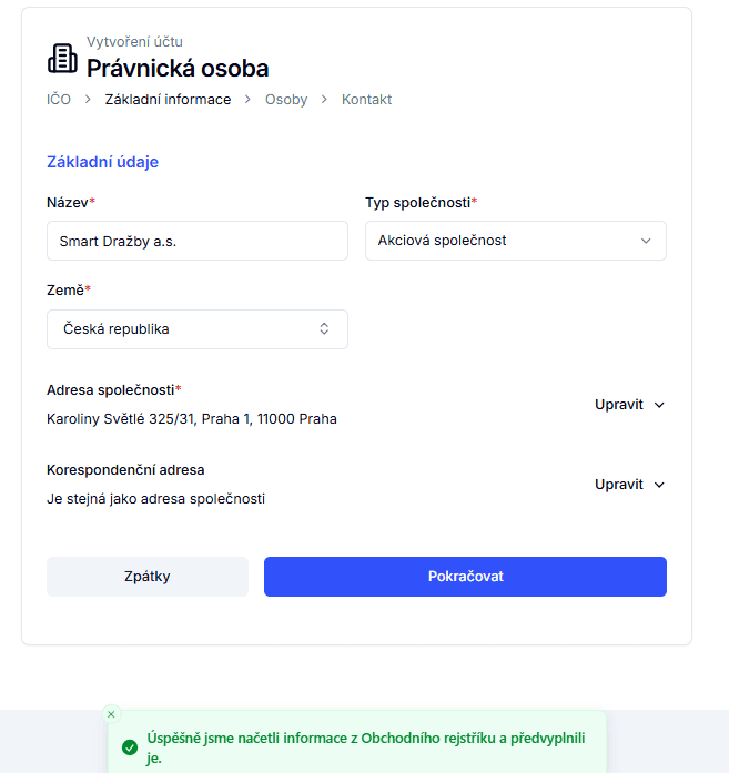 Právnická osoba údaje
