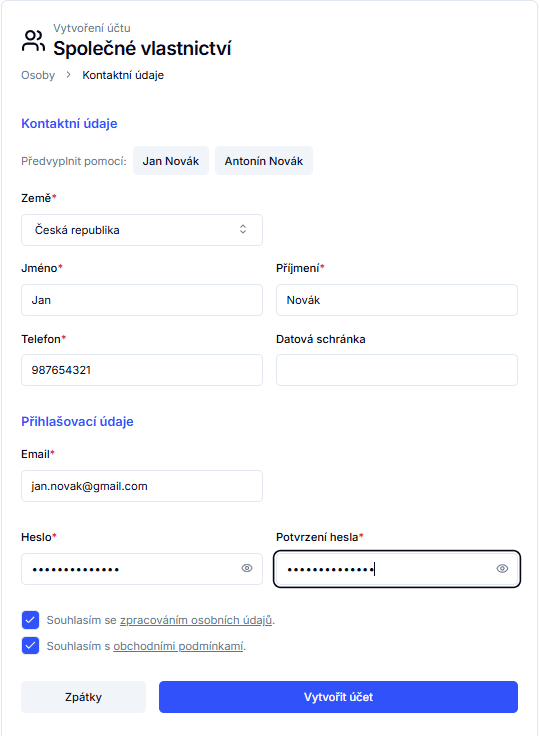 Spoluvlastnictví formulář
